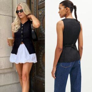 Reformation | Aspen Linen Vest Black